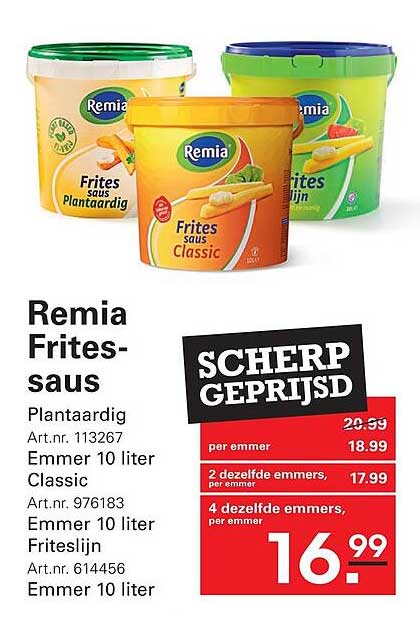 Remia Frites-saus Plantaardig Emmer 10 liter Classic Friteslijn SCHERP GEPRIJSD