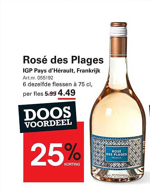 Rosé des Plages IGP Pays d’Hérault, Frankrijk 25% korting