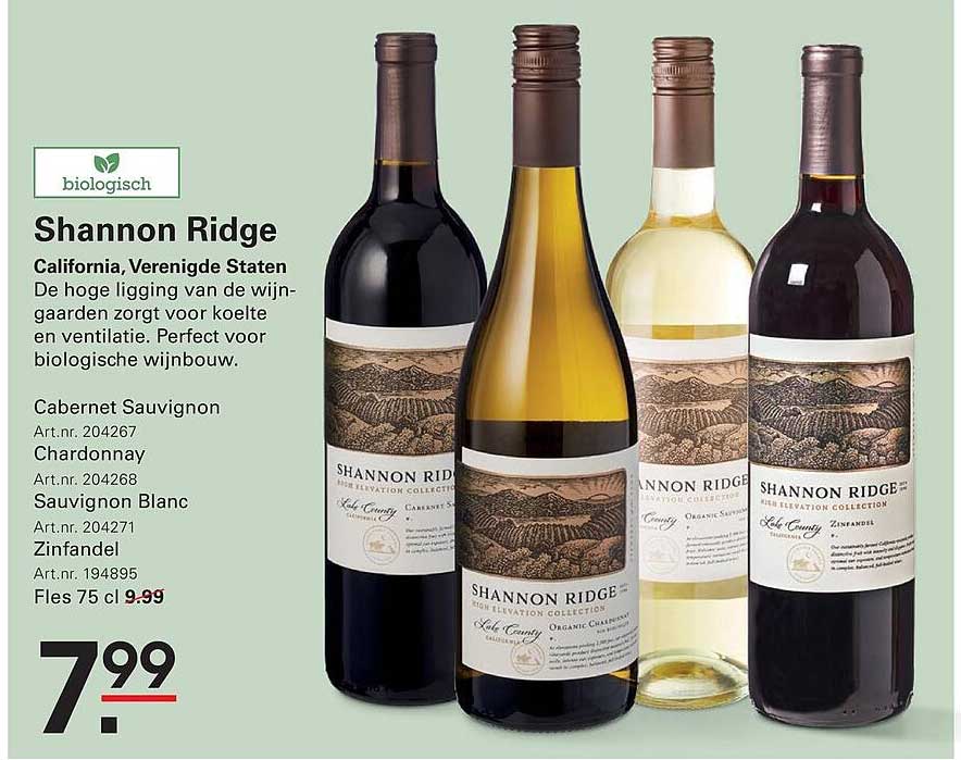 Shannon Ridge Cabernet Sauvignon Chardonnay Sauvignon Blanc Zinfandel Fles 75 cl