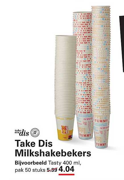 Take Dis Milkshakebekers Bijvoorbeeld Tasty 400 ml, pak 50 stuks