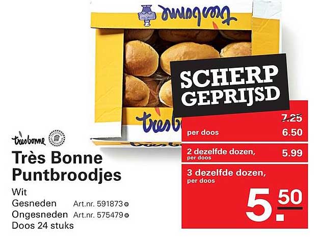 Três Bonne Puntbroodjes Wit Gesneden Ongesneden Doos 24 stuks SCHERP GEPRIJSD