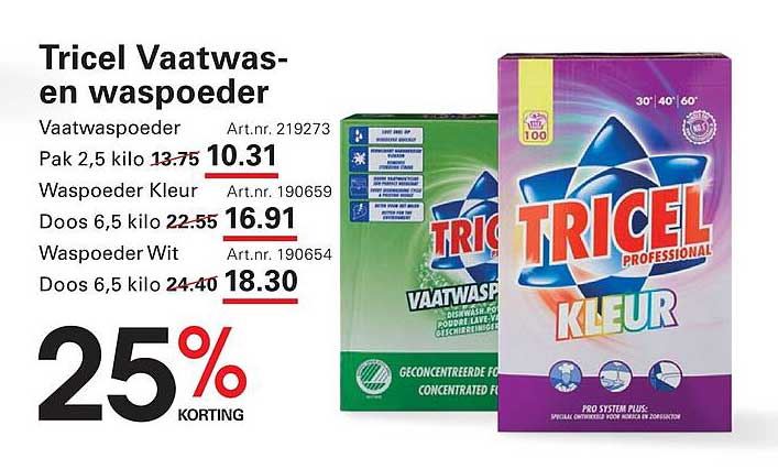 Tricel Vaatwas- en waspoeder 25% KORTING