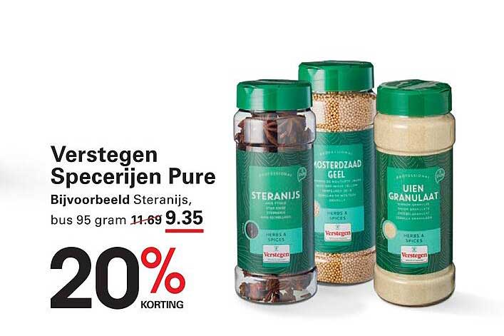 Verstegen Specerijen Pure Bijvoorbeeld Steranijs, bus 95 gram 20% korting