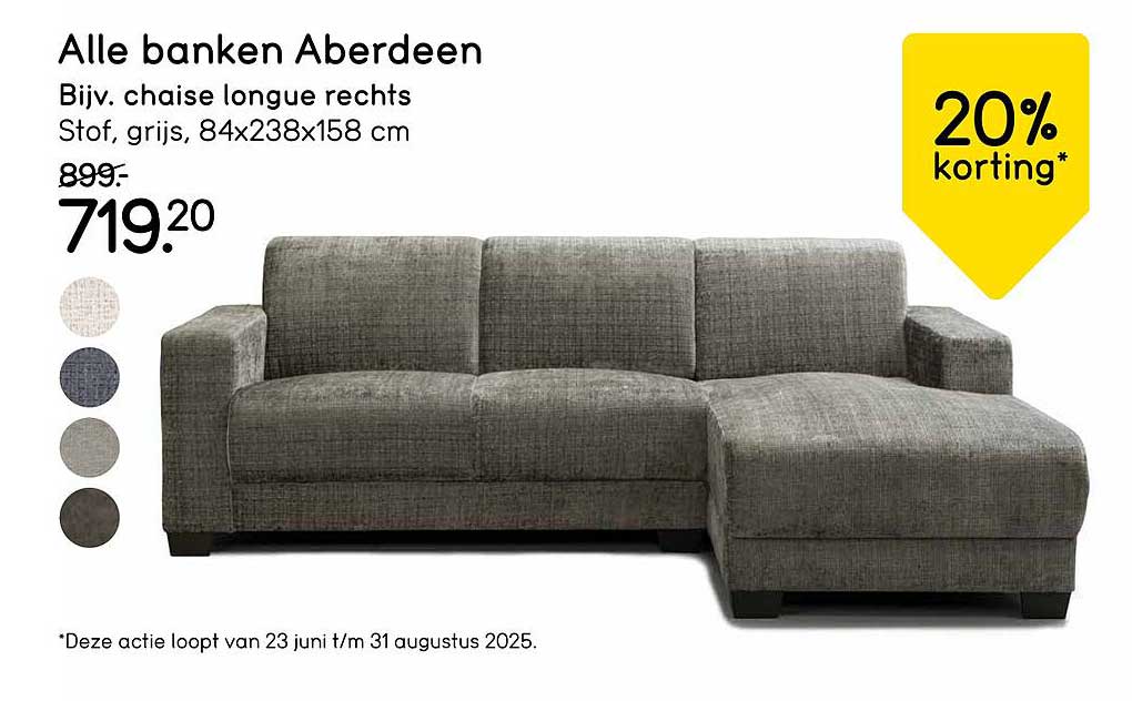 Alle banken Aberdeen, Bijv. chaise longue rechts, Stof, grijs, 84x238x158 cm
