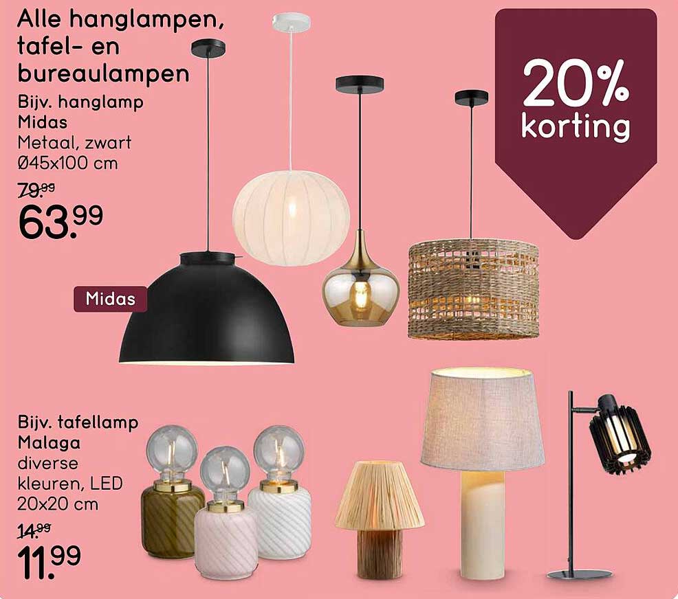 Alle hanglampen, tafel- en bureaulampen - 20% korting