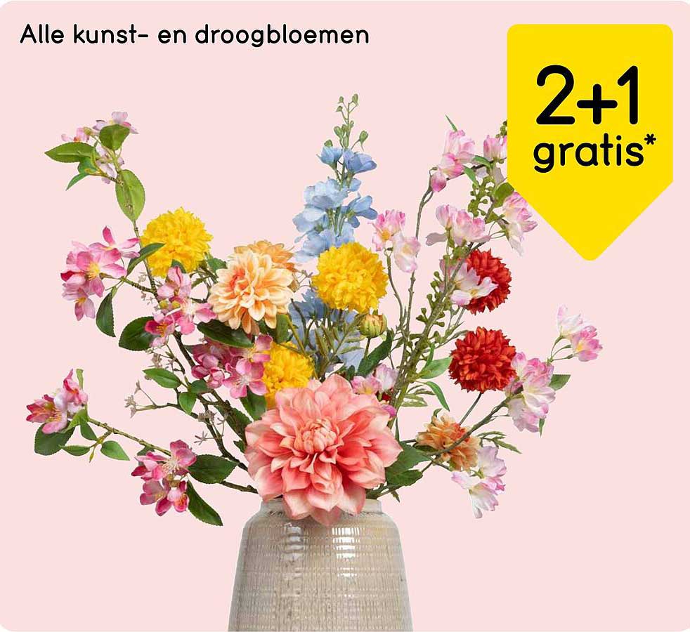 Alle kunst- en droogbloemen 2+1 gratis*