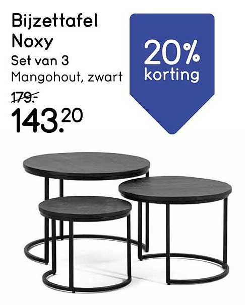 Bijzettafel Noxy - Set van 3 - Mangohout, zwart