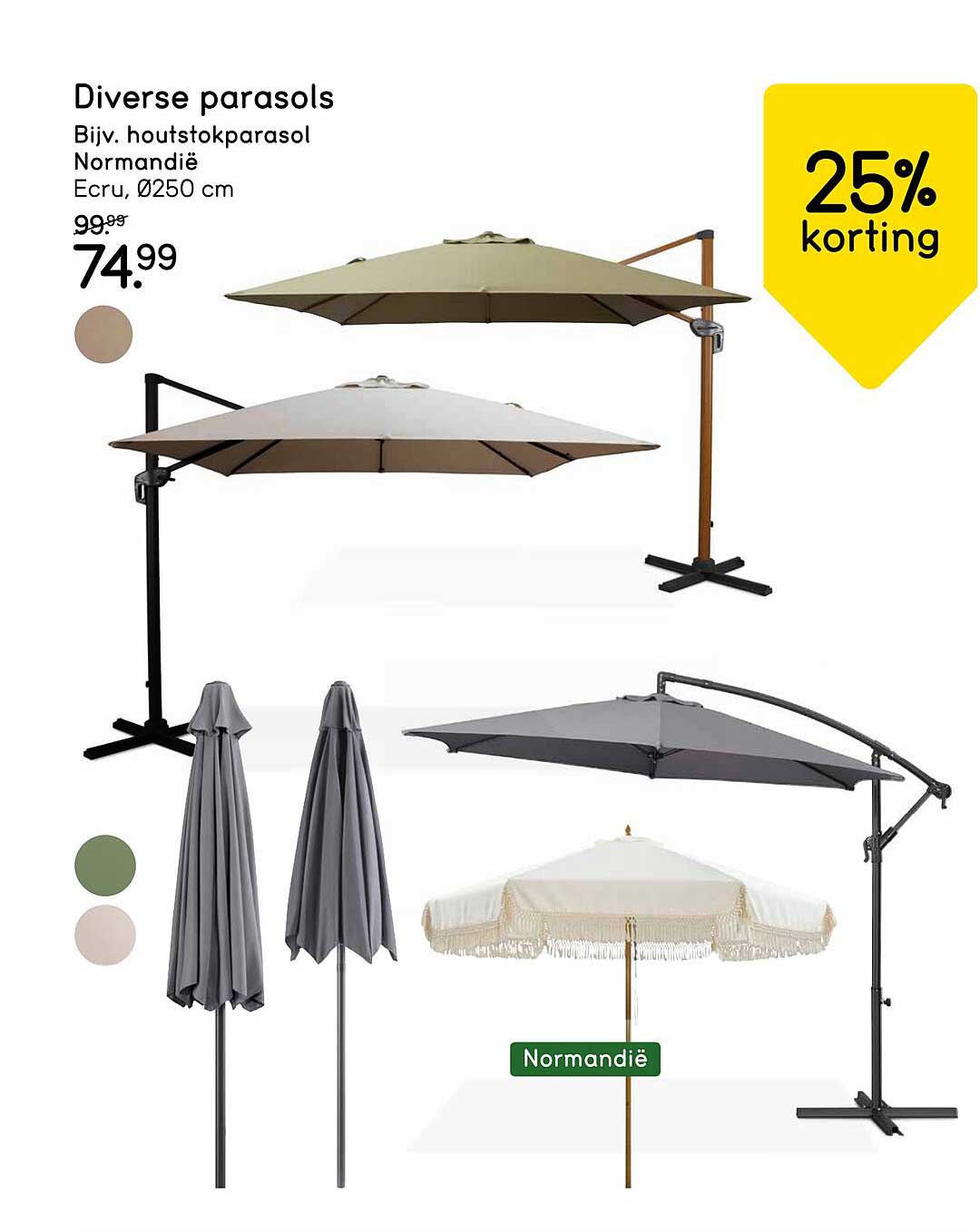 Diverse parasols Bijv. houtstokparasols Normandië Ecru, Ø250 cm