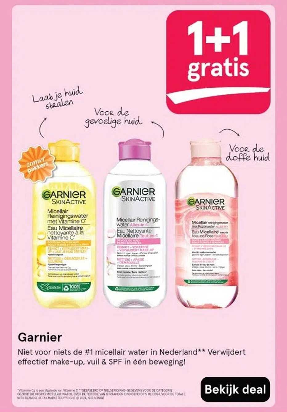 1+1 gratis Garnier Micellair Reinigingswater