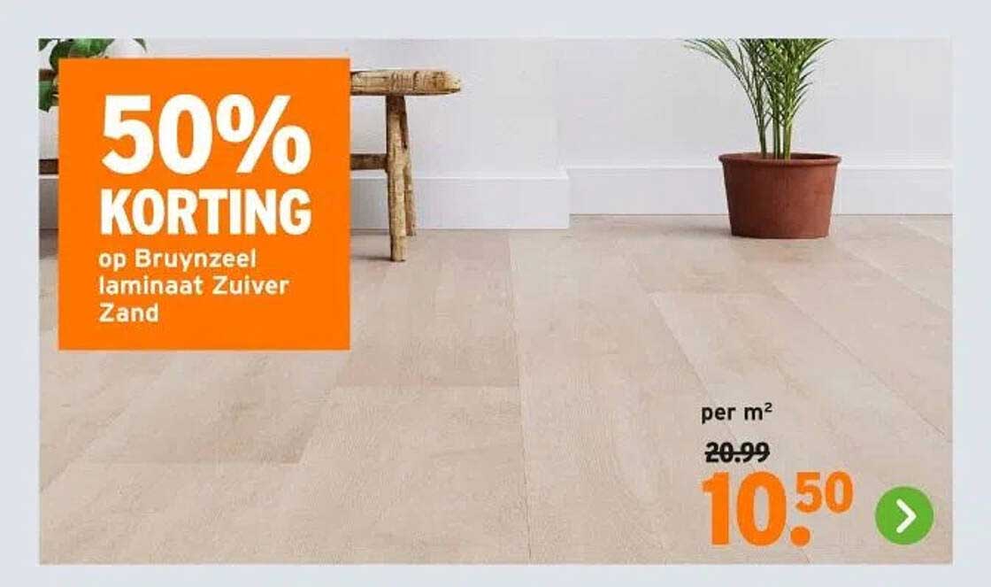 50% KORTING op Bruynzeel laminaat Zuiver Zand