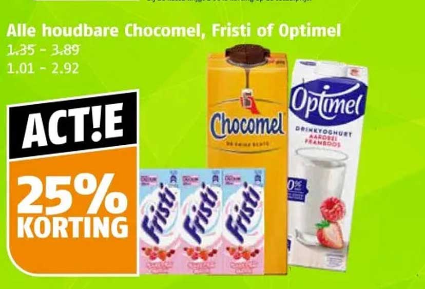 Alle houdbare Chocomel, Fristi of Optimel