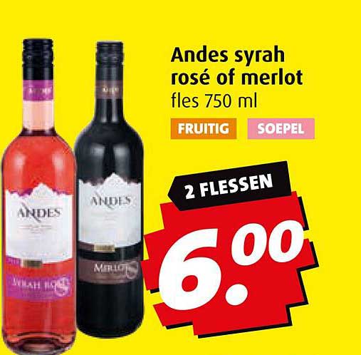 Andes syrah rosé of merlot fles 750 ml