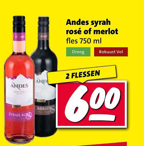 Andes syrah rosé of merlot fles 750 ml