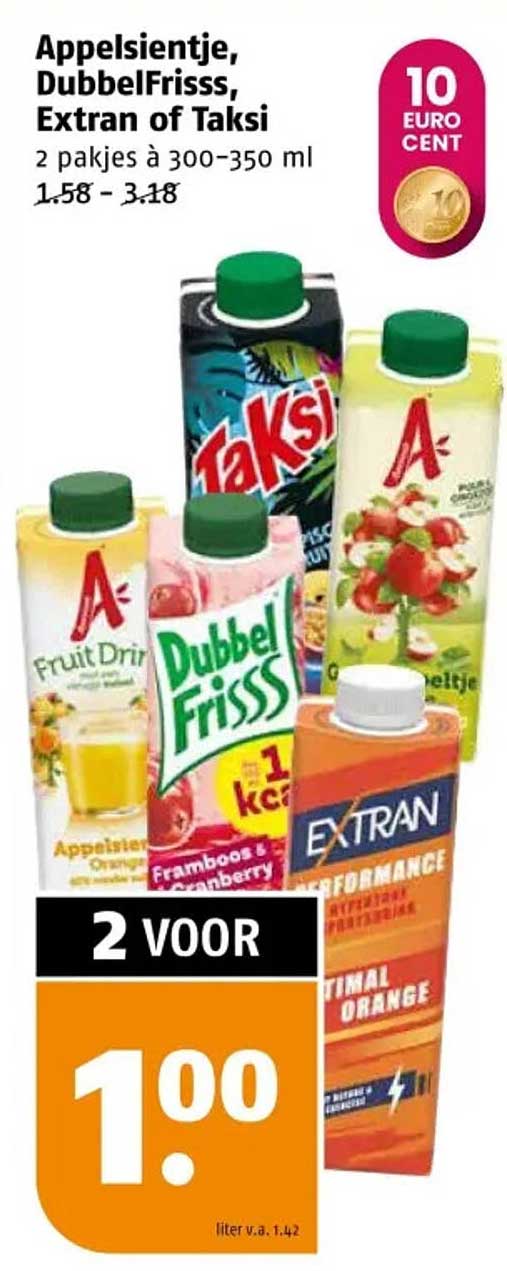 Appelsientje, DubbelFriss, Extran of Taksi 2 pakjes à 300-350 ml