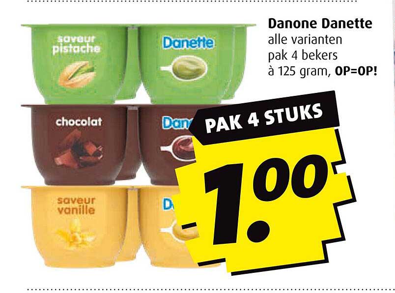 Danone Danette alle varianten pak 4 bekers à 125 gram, OP=OP!