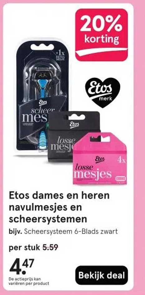 Etos dames en heren navulmesjes en scheersystemen, bijv. Scheersysteem 6-Blads zwart