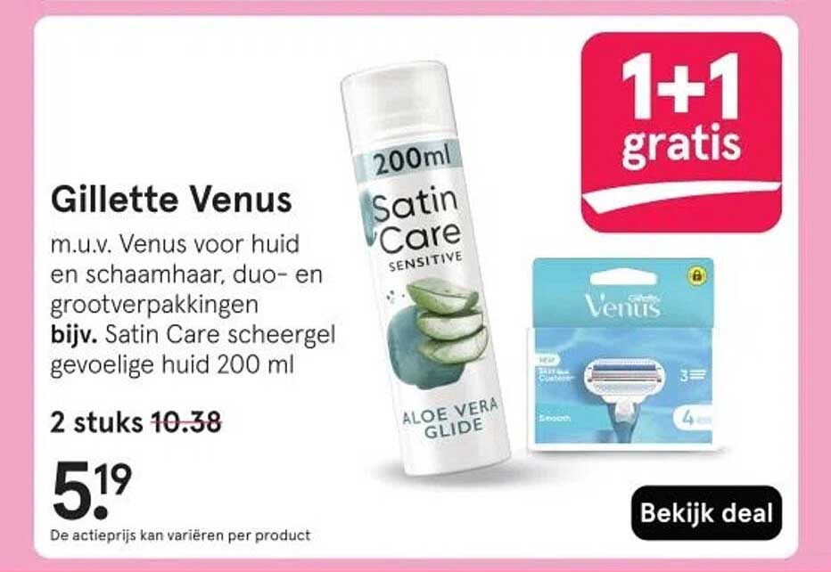 Gillette Venus m.u.v. Venus voor huid en schaamhaar, duo- en grootverpakkingen bijv. Satin Care scheergel gevoelige huid 200 ml