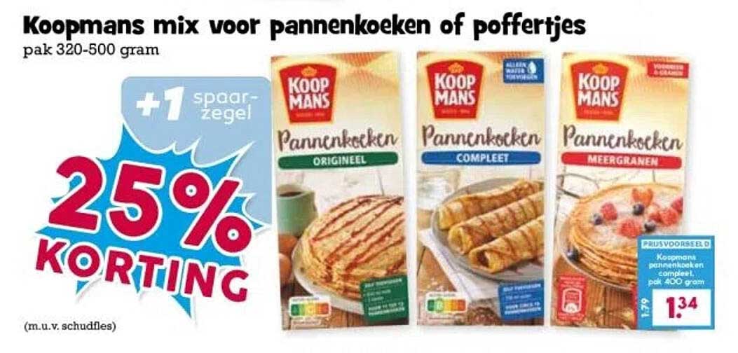 Koopmans mix voor pannenkoeken of poffertjes pak 320-500 gram