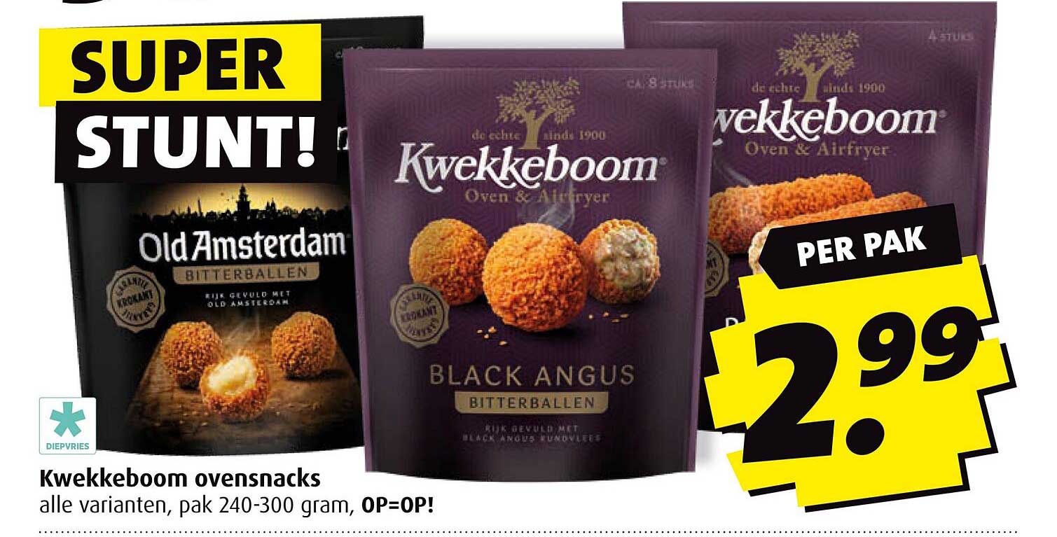 Kwekkeboom ovensnacks, alle varianten, pak 240-300 gram, OP=OP!