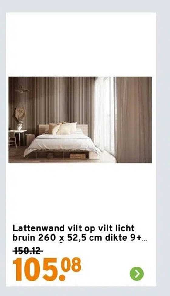 Lattenwand vilt op vilt licht bruin 260 x 52,5 cm dikte 9+