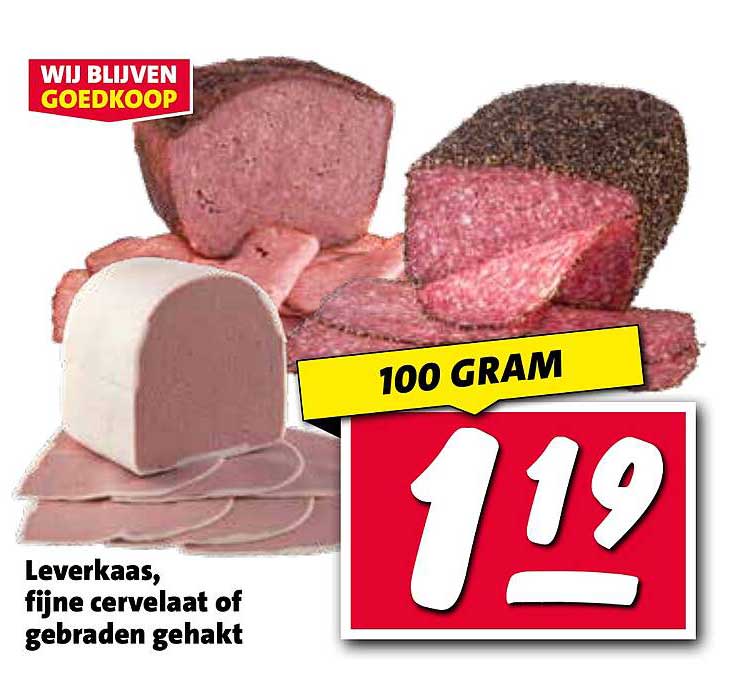 Leverkaas, fijne cervelaat of gebraden gehakt