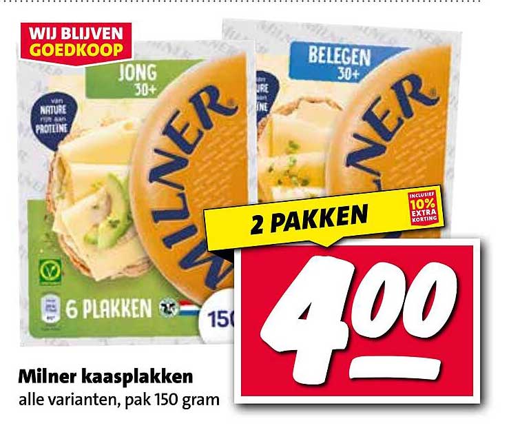 Milner kaasplakken alle varianten, pak 150 gram