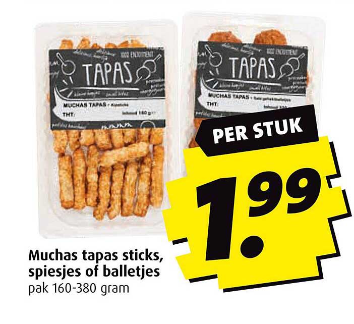 Muchas tapas sticks, spiesjes of balletjes
