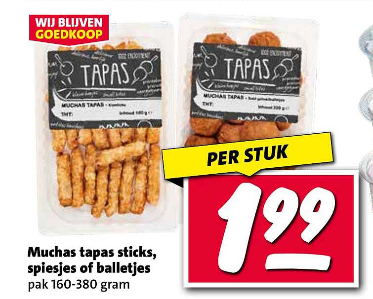 Muchas tapas sticks, spiesjes of balletjes, pak 160-380 gram