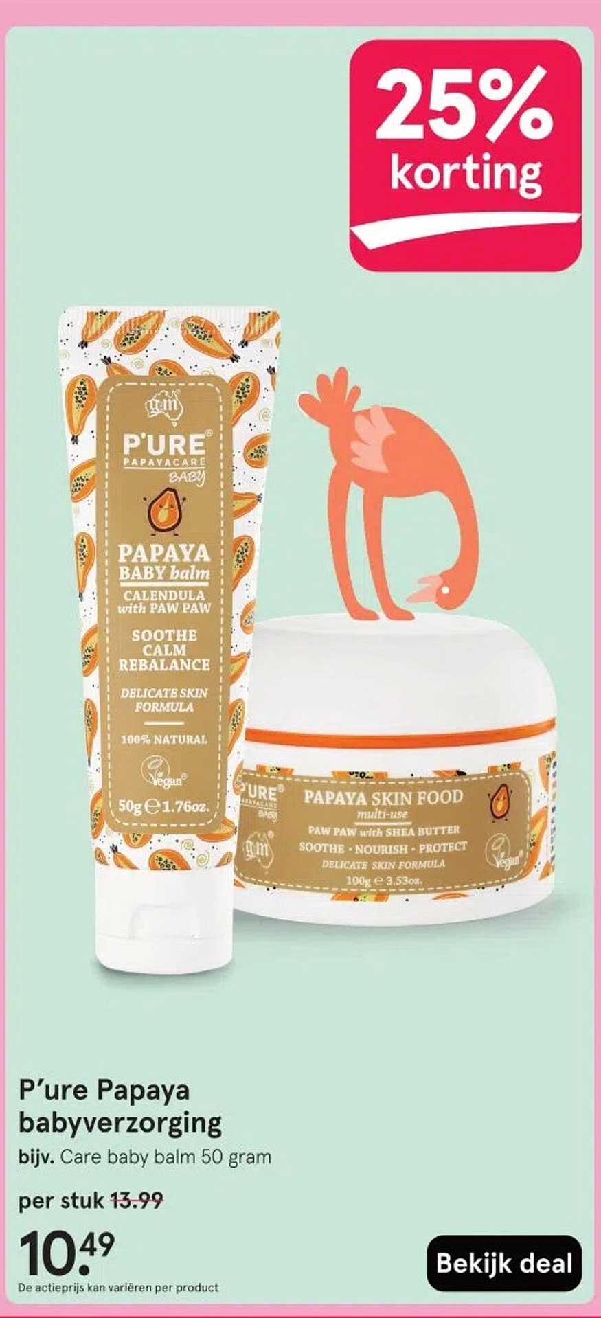 P’ure Papaya babyverzorging bijv. Care baby balm 50 gram