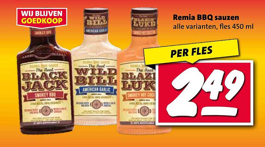 Remia BBQ sauzen alle varianten, fles 450 ml