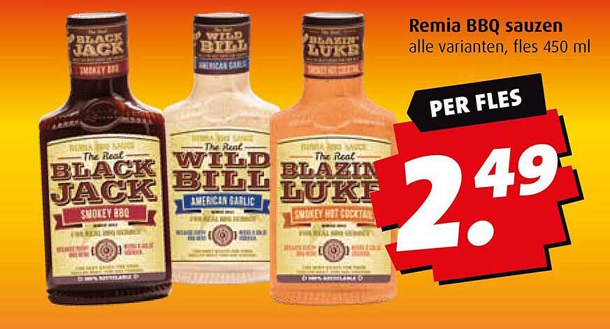 Remia BBQ sauzen alle varianten, fles 450 ml