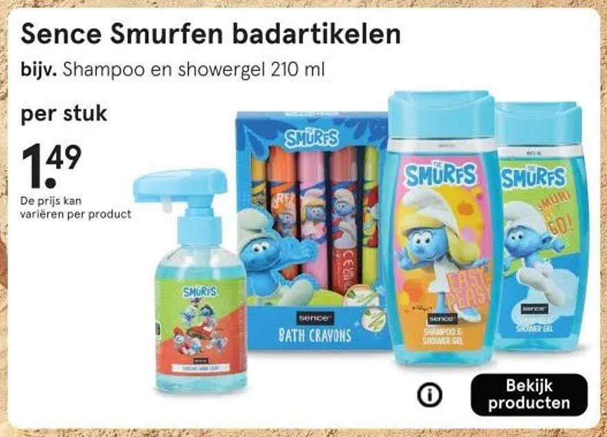 Sence Smurfen badartikelen bijv. Shampoo en showergel 210 ml