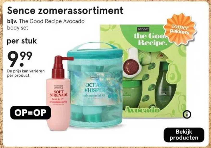 Sence zomerassortiment bijv. The Good Recipe Avocado body set