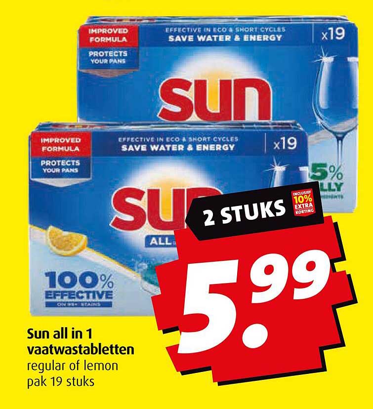 Sun all in 1 vaatwastabletten regular of lemon pak 19 stuks
