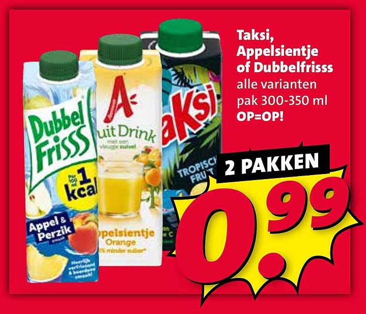 Taksi, Appelsientje of Dubbelfrisss alle varianten pak 300-350 ml OP=OP!