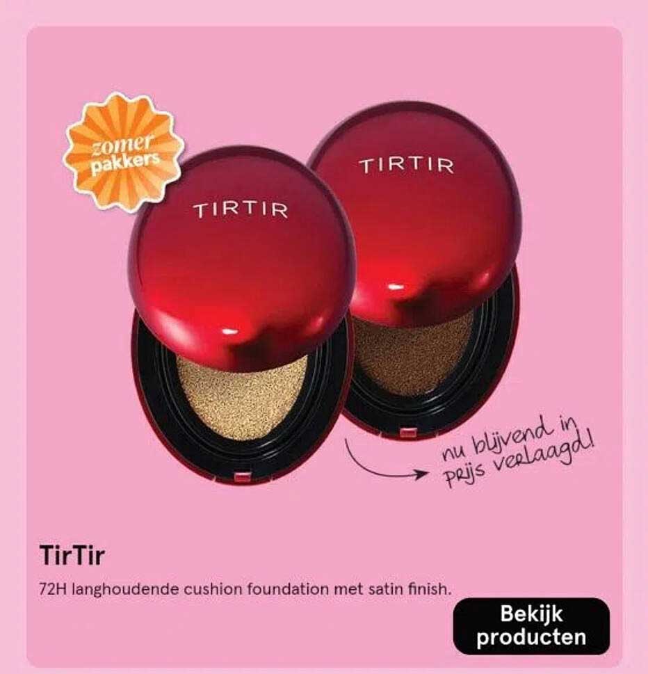 TirTir 72H langhoudende cushion foundation met satin finish.
