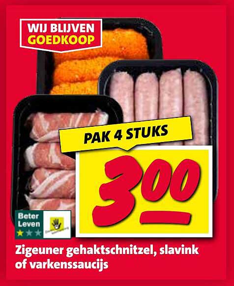 Zigeuner gehaktschnitzel, slavink of varkenssaucijs