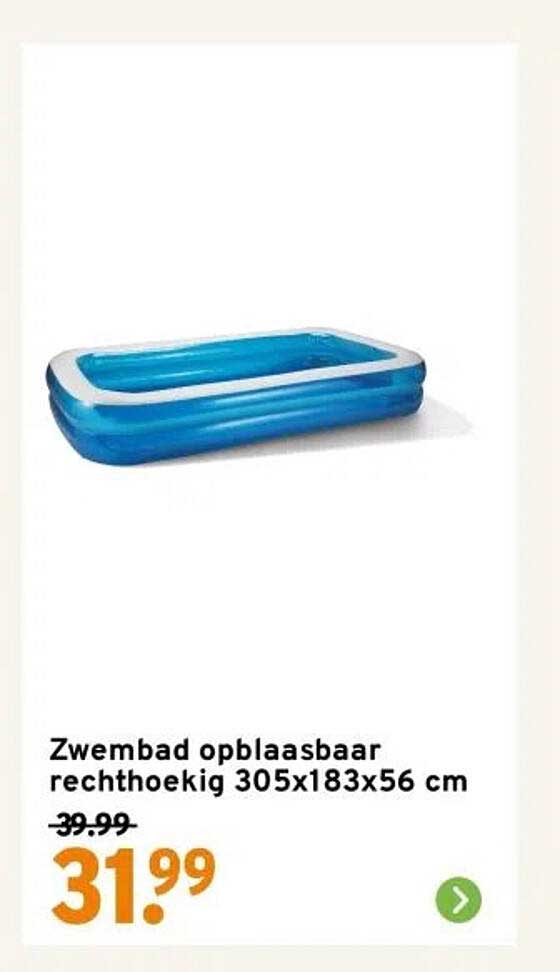 Zwembad opblaasbaar rechthoekig 305x183x56 cm