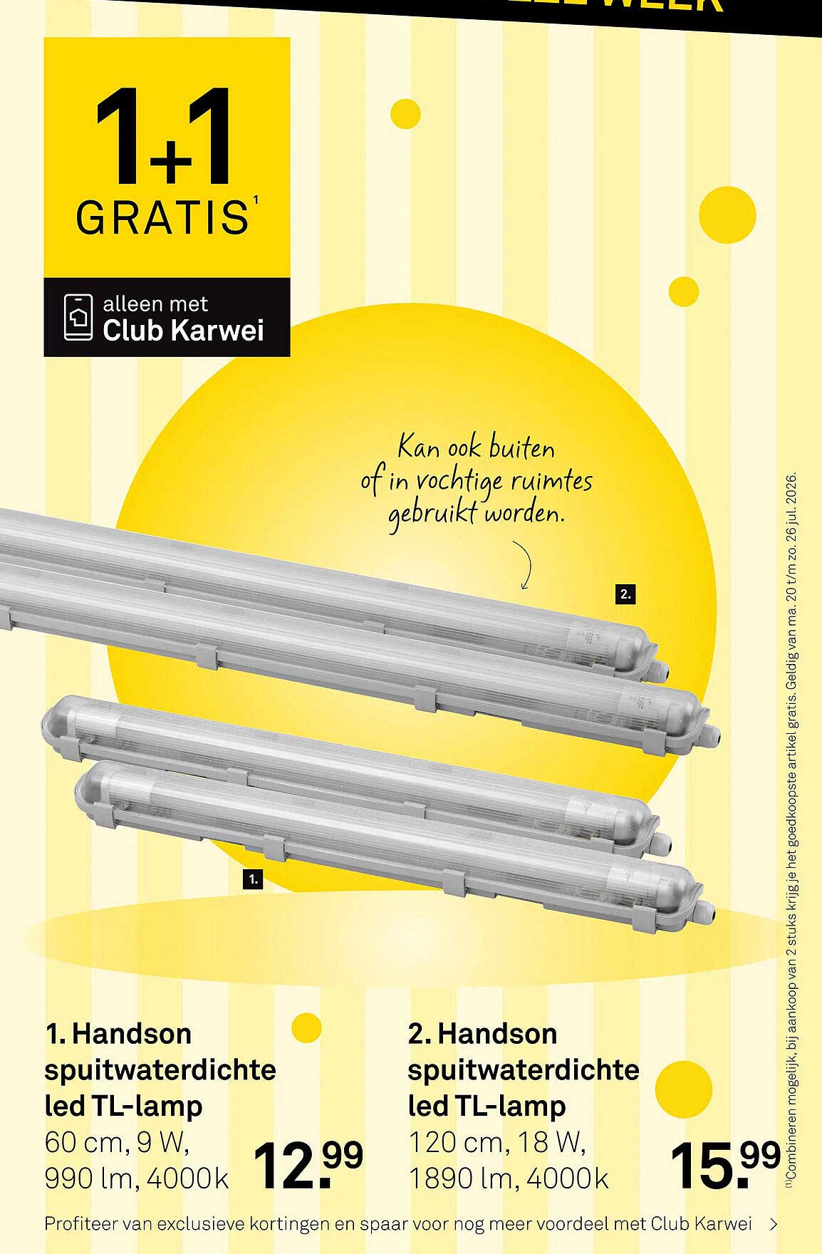 1. Handson spuitwaterdichte led TL-lamp 60 cm, 9 W, 990 lm, 4000k