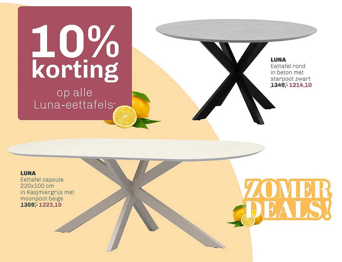 10% korting op alle Luna-eettafels*