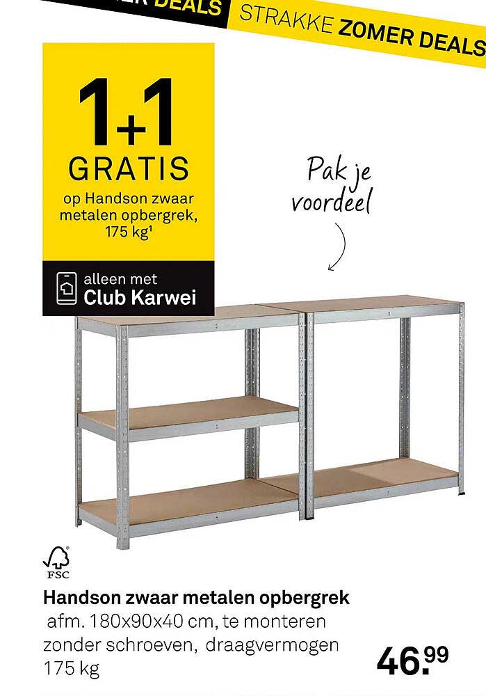 1+1 GRATIS op Handson zwaar metalen opbergrek, 175 kg