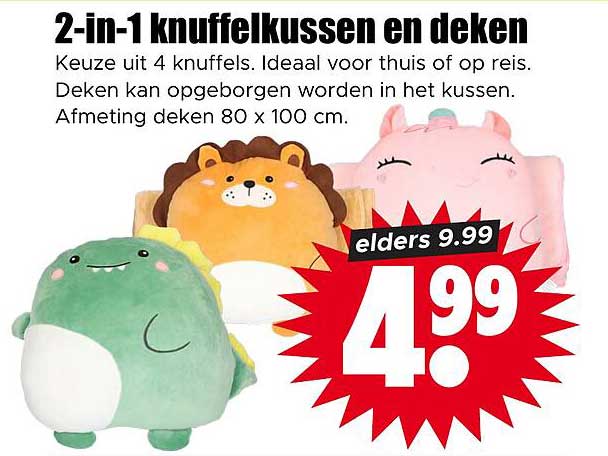 2-in-1 knuffelkussen en deken