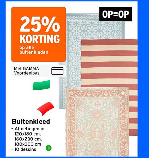 25% korting op alle buitenkleden OP=OP