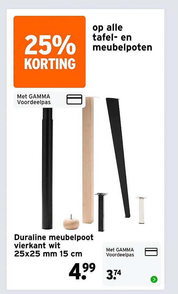 25% KORTING op alle tafel- en meubelpoten