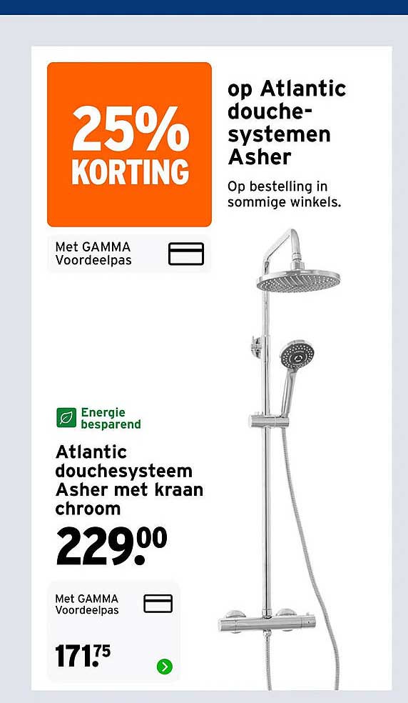 25% KORTING op Atlantic douche-systemen Asher