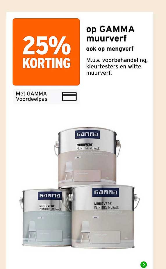 25% KORTING op GAMMA muurverf ook op mengverf