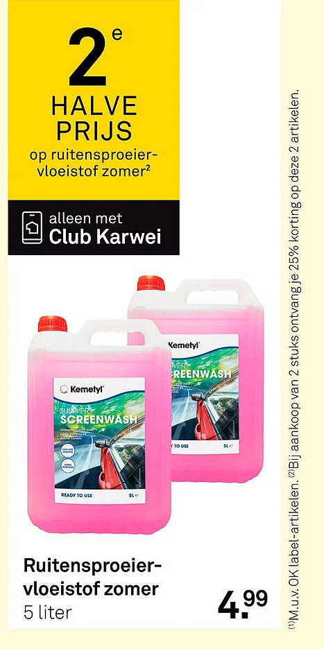2e HALVE PRIJS op ruitensproeier-vloeistof zomer