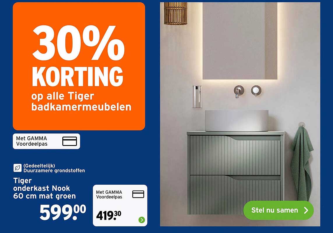30% KORTING op alle Tiger badkamermeubelen