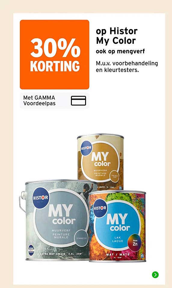 30% korting op Histor My Color ook op mengverf