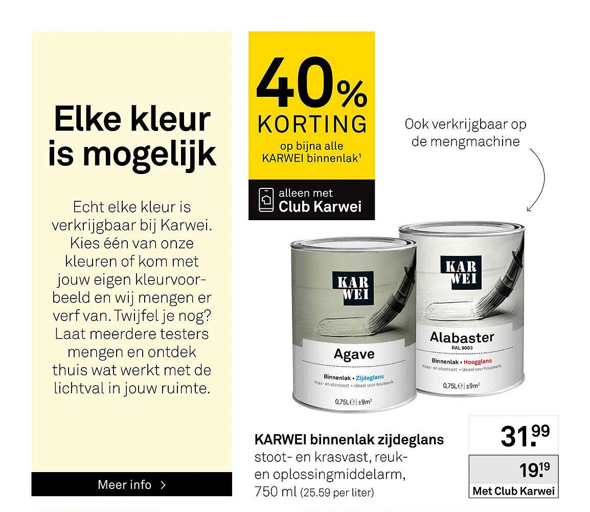 40% korting op bijna alle KARWEI binnenlak